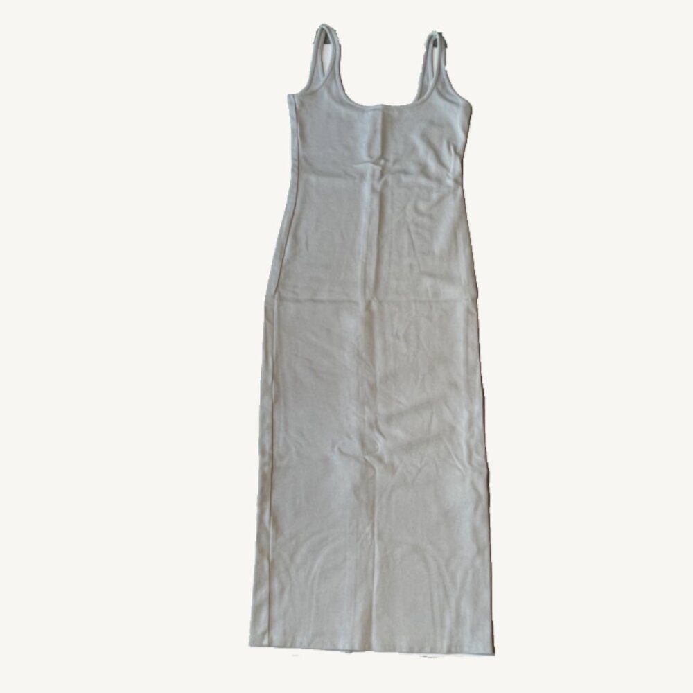 Forever 21 Mid Calf Length Light Grey Scoop Neck Dress Back Stitch Size Small